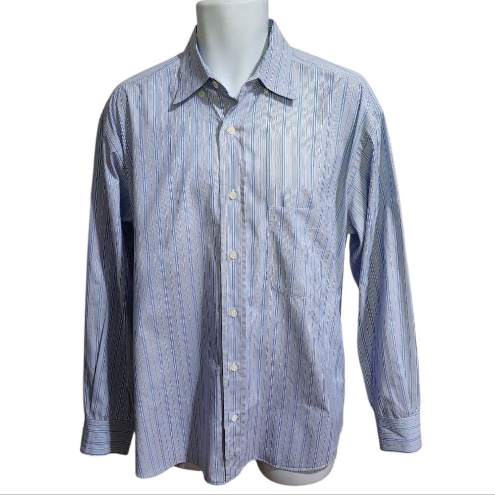Brioni Light Blue and White Striped Cotton Piqué Formal Shirt - Men's